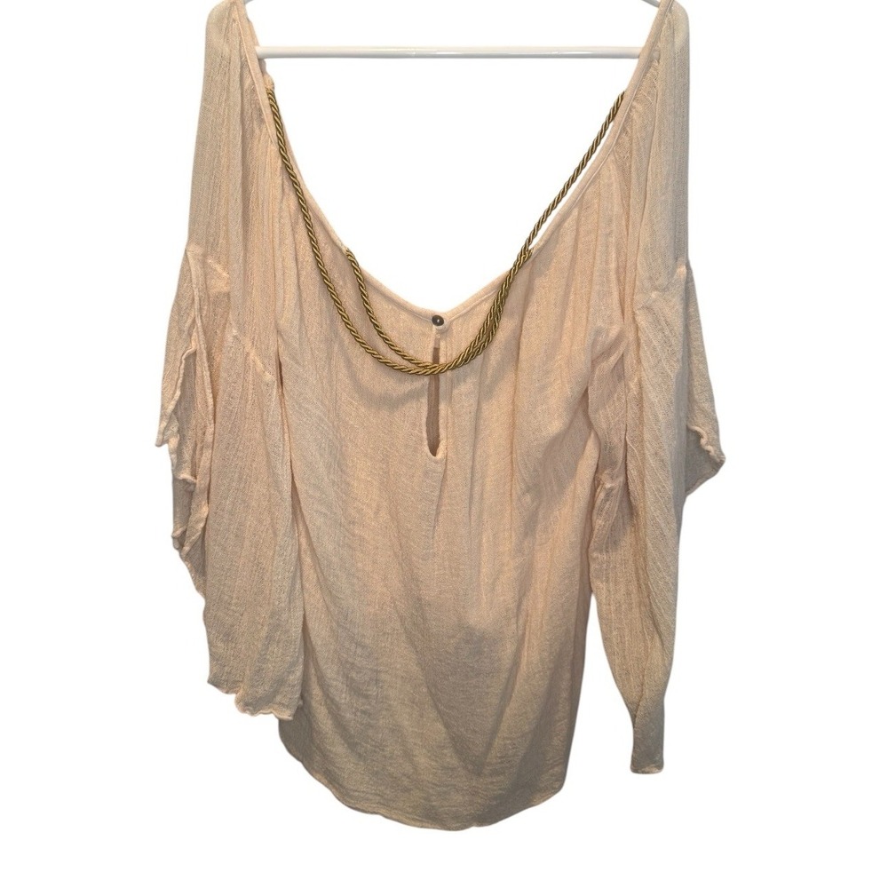 Jen's Pirate Booty Womens Peach Top Gold Rope Bell Sleeve Gauze OSFA Resortwear